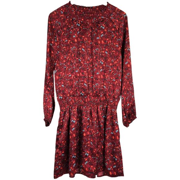 Lush Flowy‎ Floral Smocked Long Sleeve Dress in Wine L - Picture 1 of 8